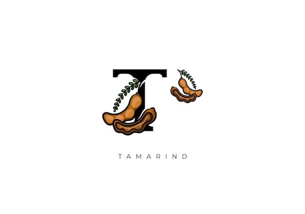 Brown TAMARIND FRUIT Vector Great combination of Tamarind Fruit symbol with letter T