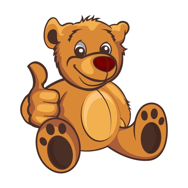 A brown teddy bear sitting with his thumb up.