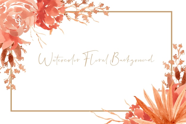 Vector brown teracotta floral bohemian watercolor frame background