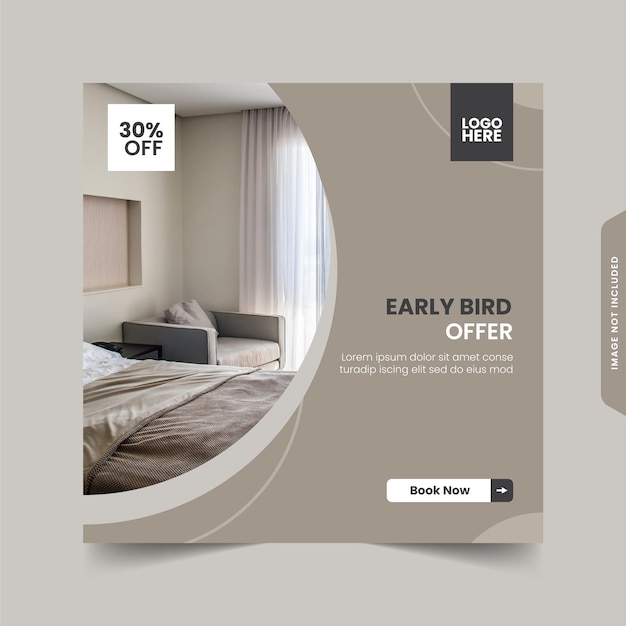 Vector brown themed hotel event instagram post template