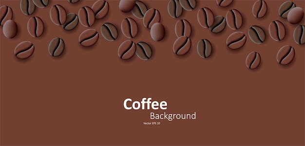 brown top table view background with 3d coffee beans. Vector illustration