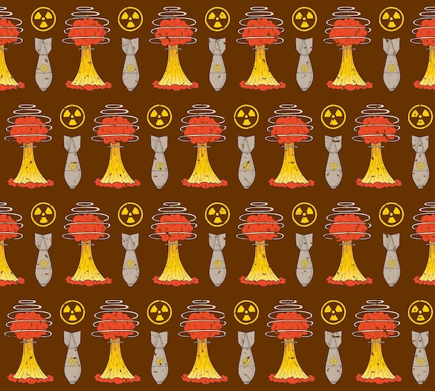 BROWN VECTOR SEAMLESS PATTERN WITH ELEMENTS OF NUCLEAR WAR