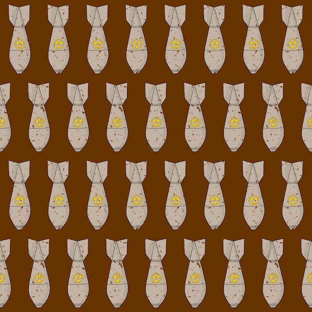 BROWN VECTOR SEAMLESS PATTERN WITH GRAY NUCLEAR BOMBS