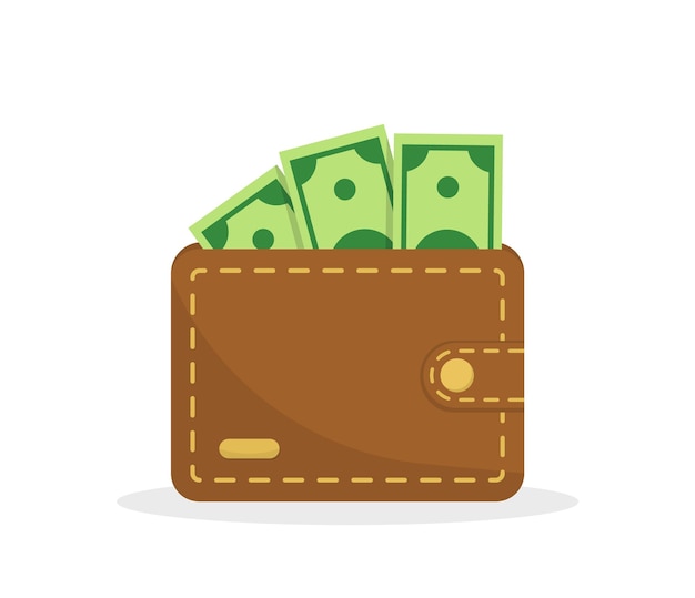 Brown wallet with green paper money Business and finance symbol