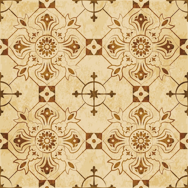 Brown watercolor texture, seamless pattern, check round cross flower