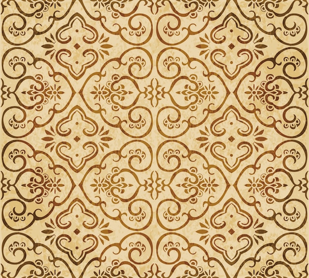 Brown watercolor texture, seamless pattern, curve cross frame flower