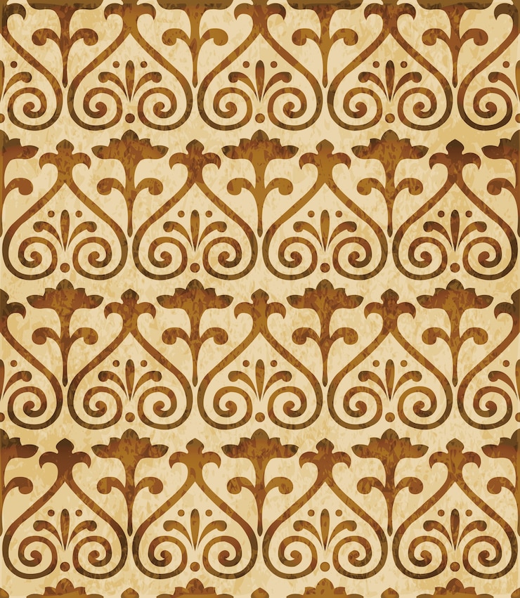 Vector brown watercolor texture, seamless pattern, curve spiral cross flower