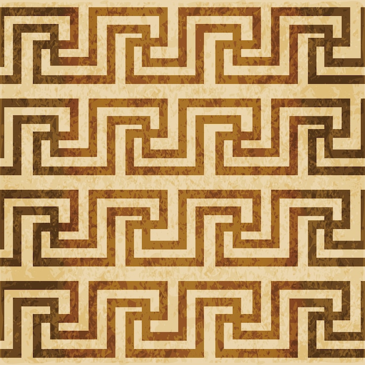Vector brown watercolor texture, seamless pattern, geometry spiral cross square line