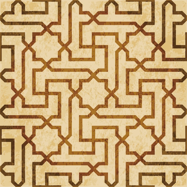 Brown watercolor texture, seamless pattern, Islam star cross spiral geometry frame