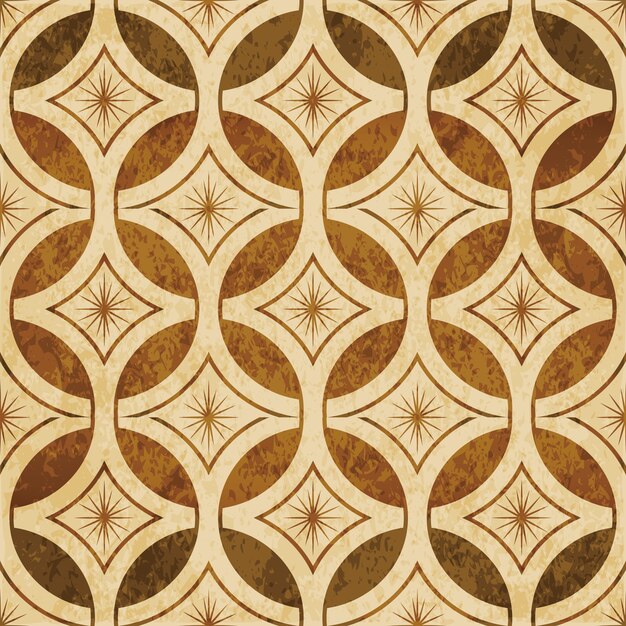 Brown watercolor texture, seamless pattern, round cross frame star flower