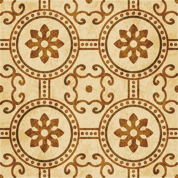 Brown watercolor texture, seamless pattern, round flower cross dot line