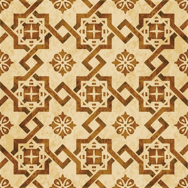 Brown watercolor texture, seamless pattern, square star cross flower