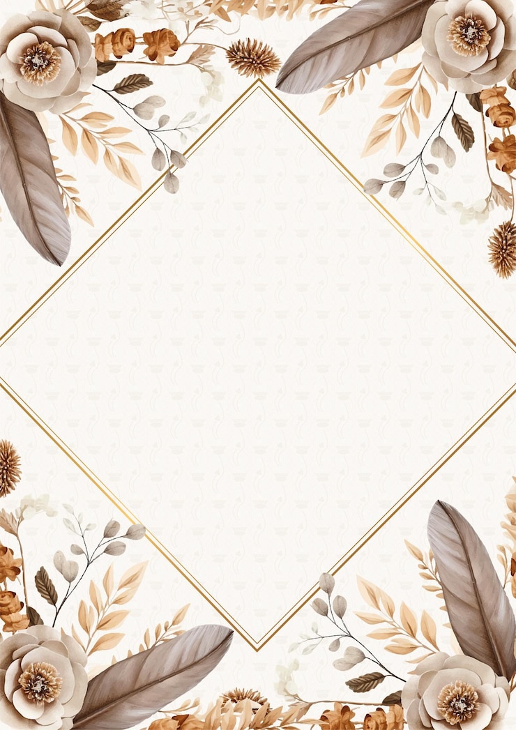 Vector brown white and beige elegant watercolor background with flora and flower