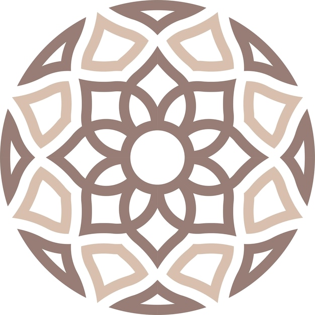 A brown and white circle with a flower design in the middle.