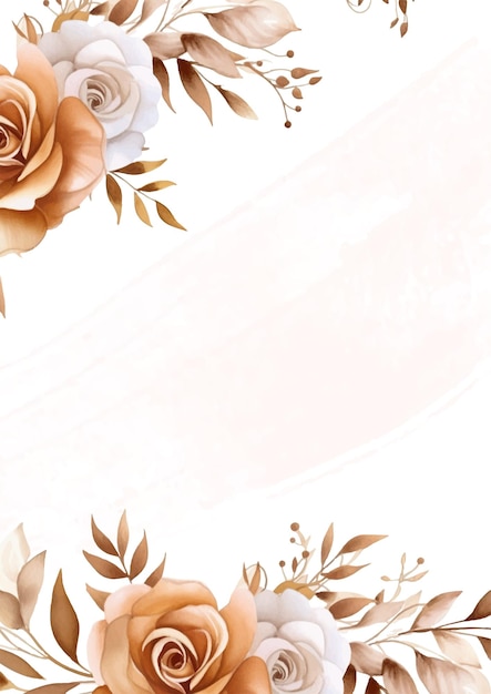 Коричнево-белый современный фон акварельной приглашения с цветочными и цветочными
