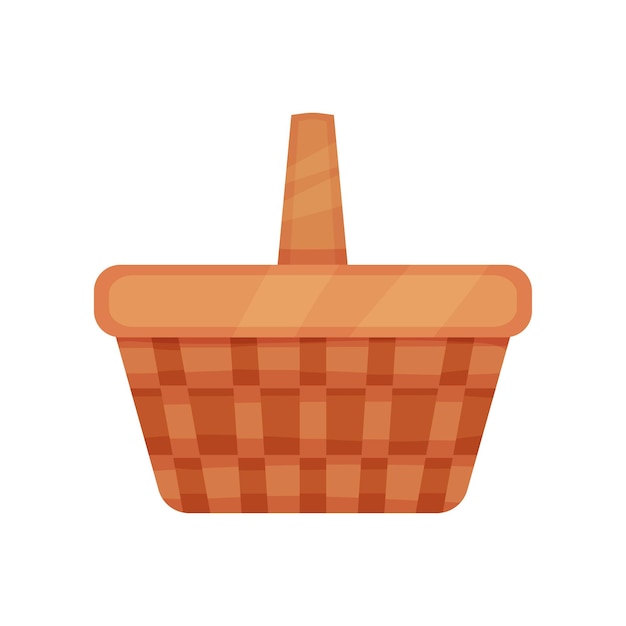 Vector brown wicker basket for picnic or harvesting container made from interwoven strips of cane flat vector icon