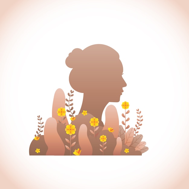 茶色の女性花美しいフラワーグラデーションスタイルのベクトル図
