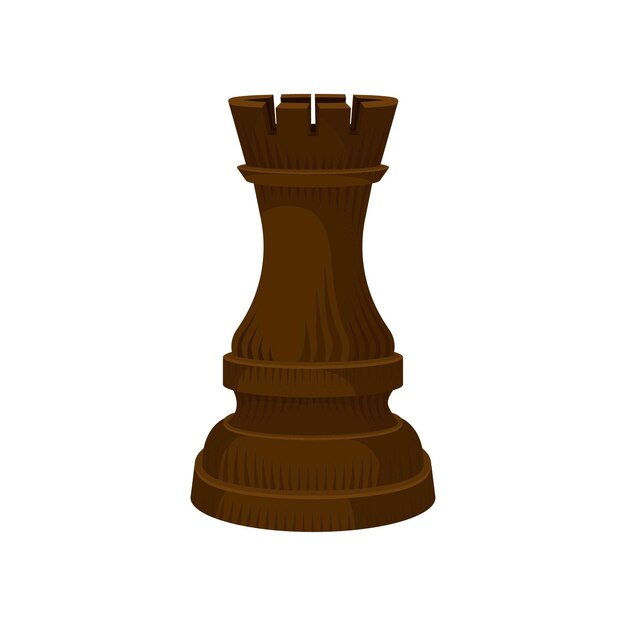 ブラウン製の木製のチェスピースロークタワー 戦略的なボードゲームの固いフィギュア ゲームトーナメントのポスター用のグラフィック要素 フラットスタイルのオブジェクト 白い背景に隔離されたベクトルイラスト