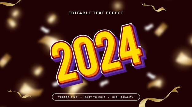 갈색 노란색과 보라색 보라색 2024 3D 편집 가능한 텍스트 효과 글 스타일