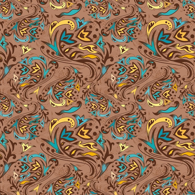 Brown yellow and turquoise seamless vector background with islamic motifs