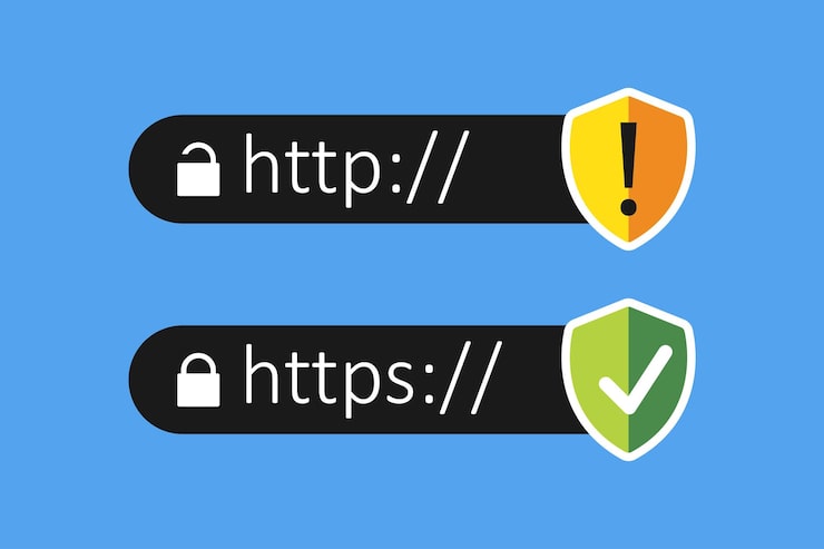 Vector browser address bars that display secure and insecure web addresses http and https