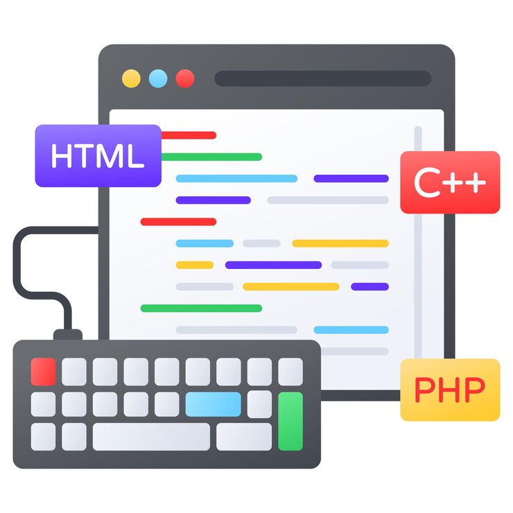 Vector browser based ide editor concept code interpreted connect with keyboard vector design web hosting