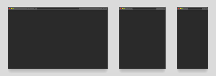 Vector browser mockup dark theme empty tab webpage with search engine computer laptop tablet and mobile dark theme modes vector website templates