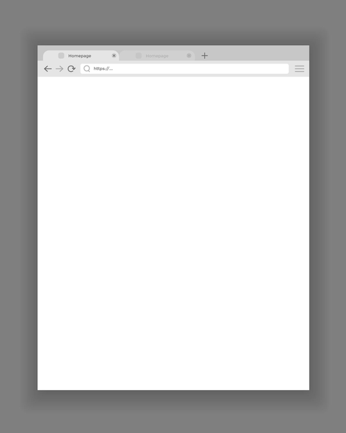 Vector browser mockup web window screen internet empty page concept with shadow modern window design isolated on gray background