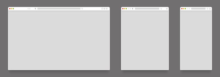 Vector browser mockups empty computer tablet and mobile web page templates blank website frames on different devices vector browser window set