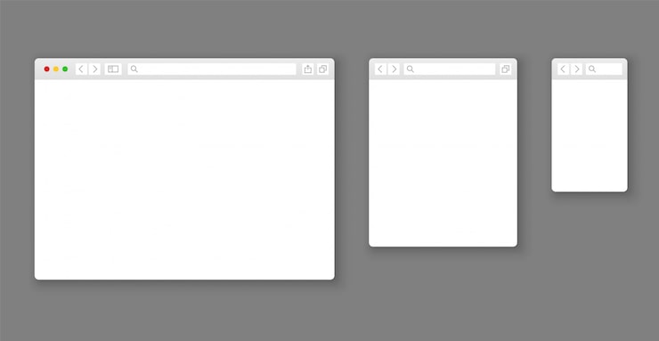 Vector browser mockups. website different devices web window mobile screen internet flat template empty page network row set