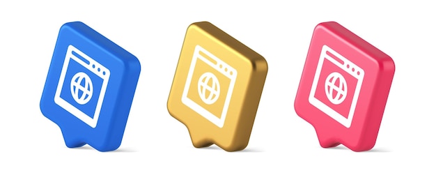 Browser website internet searching online connection button web page information 3d icon