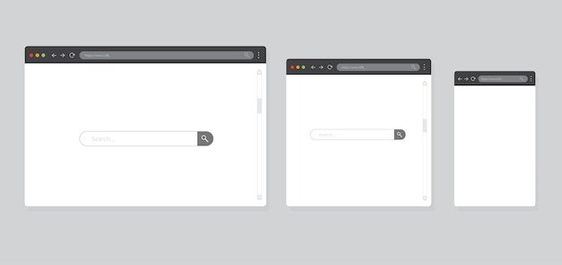 Vector browser window isolated on gray background browser mockup for computer tablet and smartphone