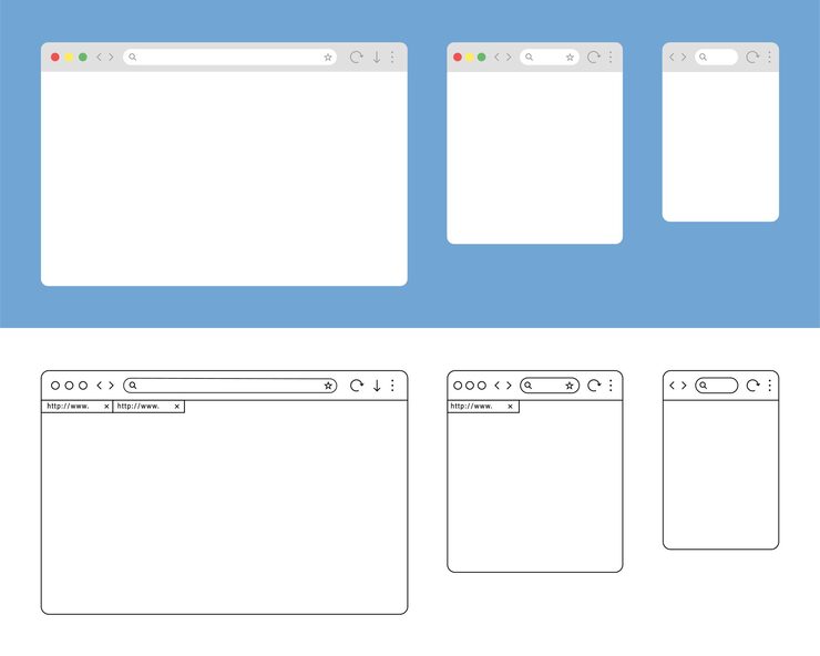Vector browser window isolated vector web line elements. design template with flat browser window for mobile device. website linear and flat template. mockup for web site design. stock vector. eps 10