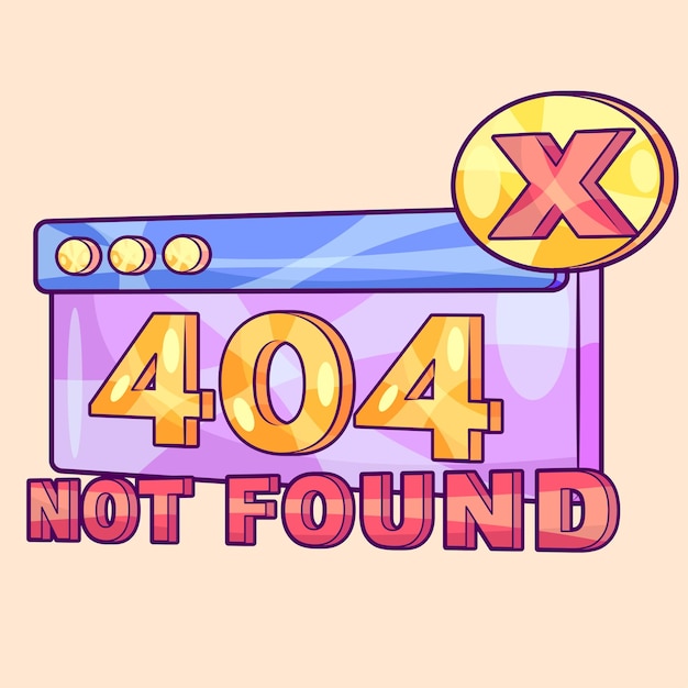 Browser Window with 404 Not Found Code in Retro Style Vector Illustration