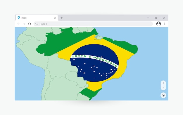 Vector browser window with map of brazil searching brazil in internet