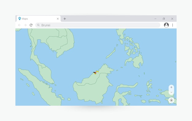 Vector browser window with map of brunei searching brunei in internet