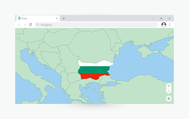 Vettore finestra del browser con mappa della bulgaria alla ricerca della bulgaria su internet