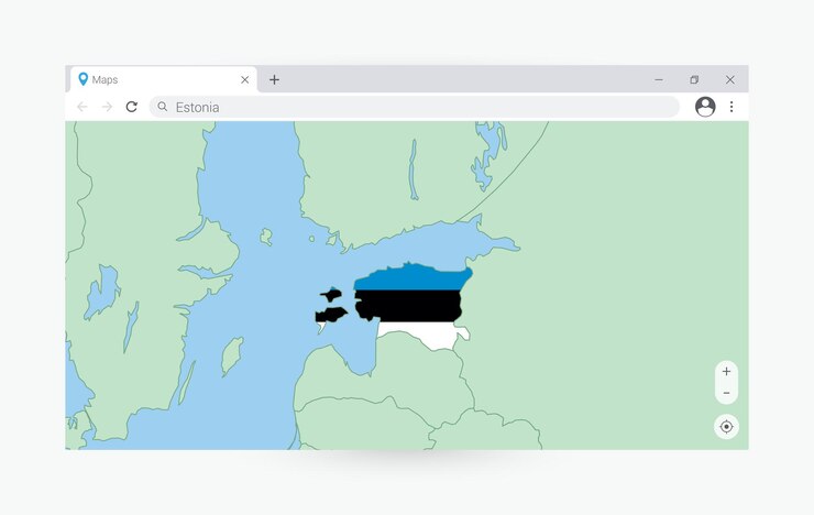 Vector browser window with map of estonia searching estonia in internet