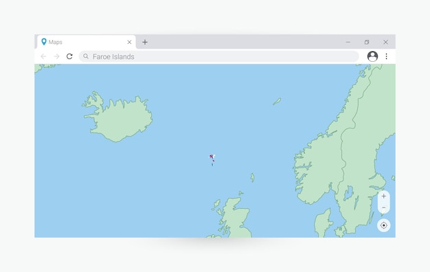 Browser window with map of Faroe Islands searching Faroe Islands in internet