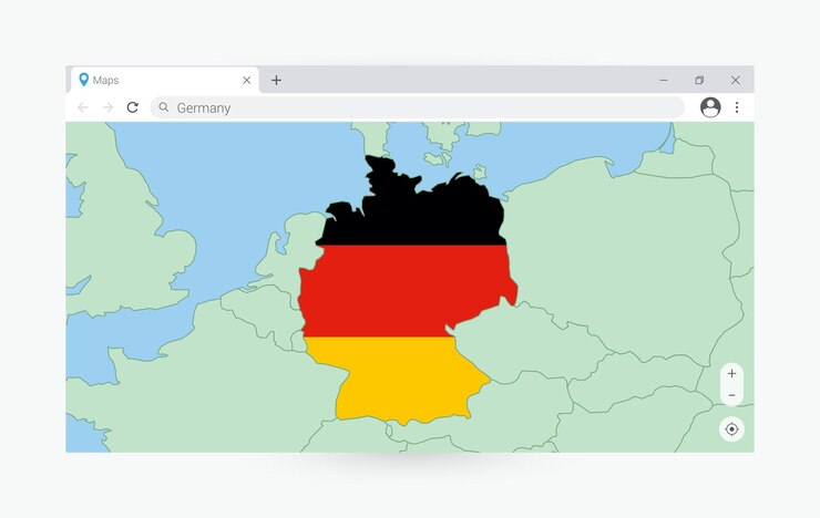Vector browser window with map of germany searching germany in internet