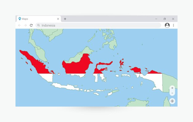 Vettore finestra del browser con la mappa dell'indonesia alla ricerca dell'indonesia su internet