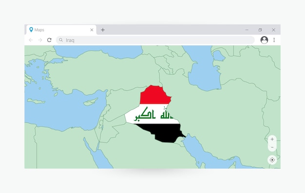 Vector browser window with map of iraq searching iraq in internet