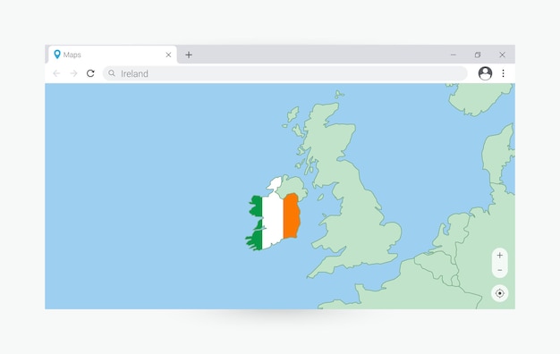 Browser window with map of Ireland searching Ireland in internet