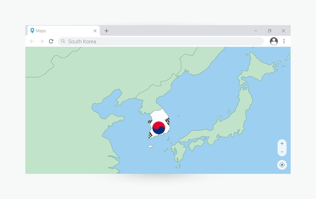 ベクトル インターネットで韓国を検索する韓国地図のブラウザウィンドウ