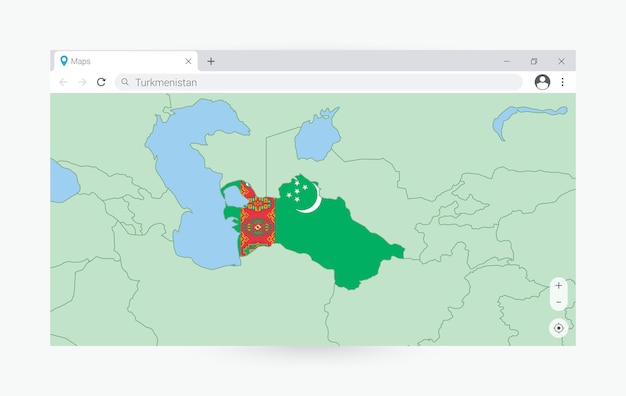 ベクトル インターネットでトルクメニスタンを検索するトルクメニスタン地図のブラウザウィンドウ