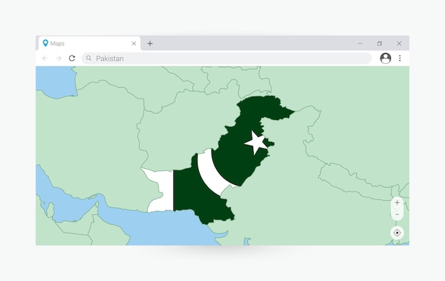 Browser window with map of pakistan searching pakistan in internet