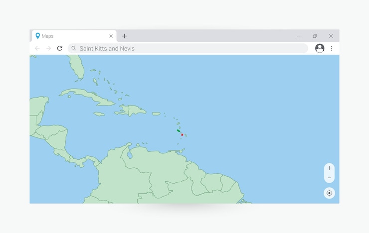 Vector browser window with map of saint kitts and nevis searching saint kitts and nevis in internet