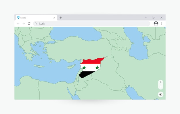 Vector browser window with map of syria searching syria in internet