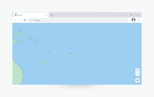 Vector browser window with map of tonga searching tonga in internet