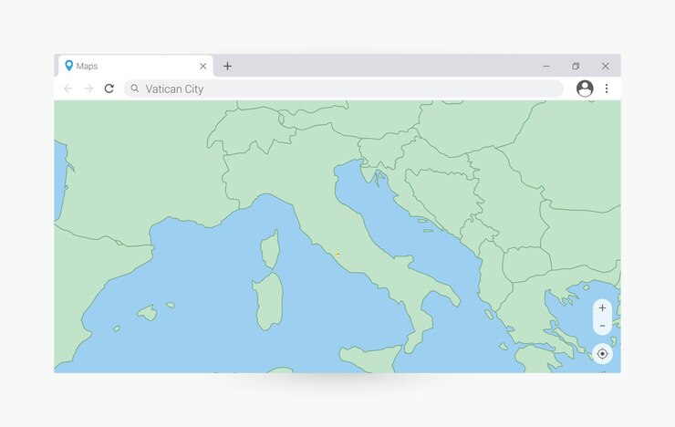 Vector browser window with map of vatican city searching vatican city in internet